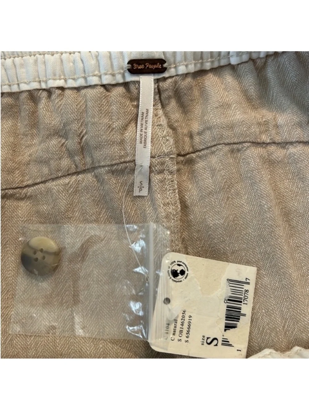 Free People Small Pants Feelin' Good Linen Blend Utility Pockets in Natural NWT